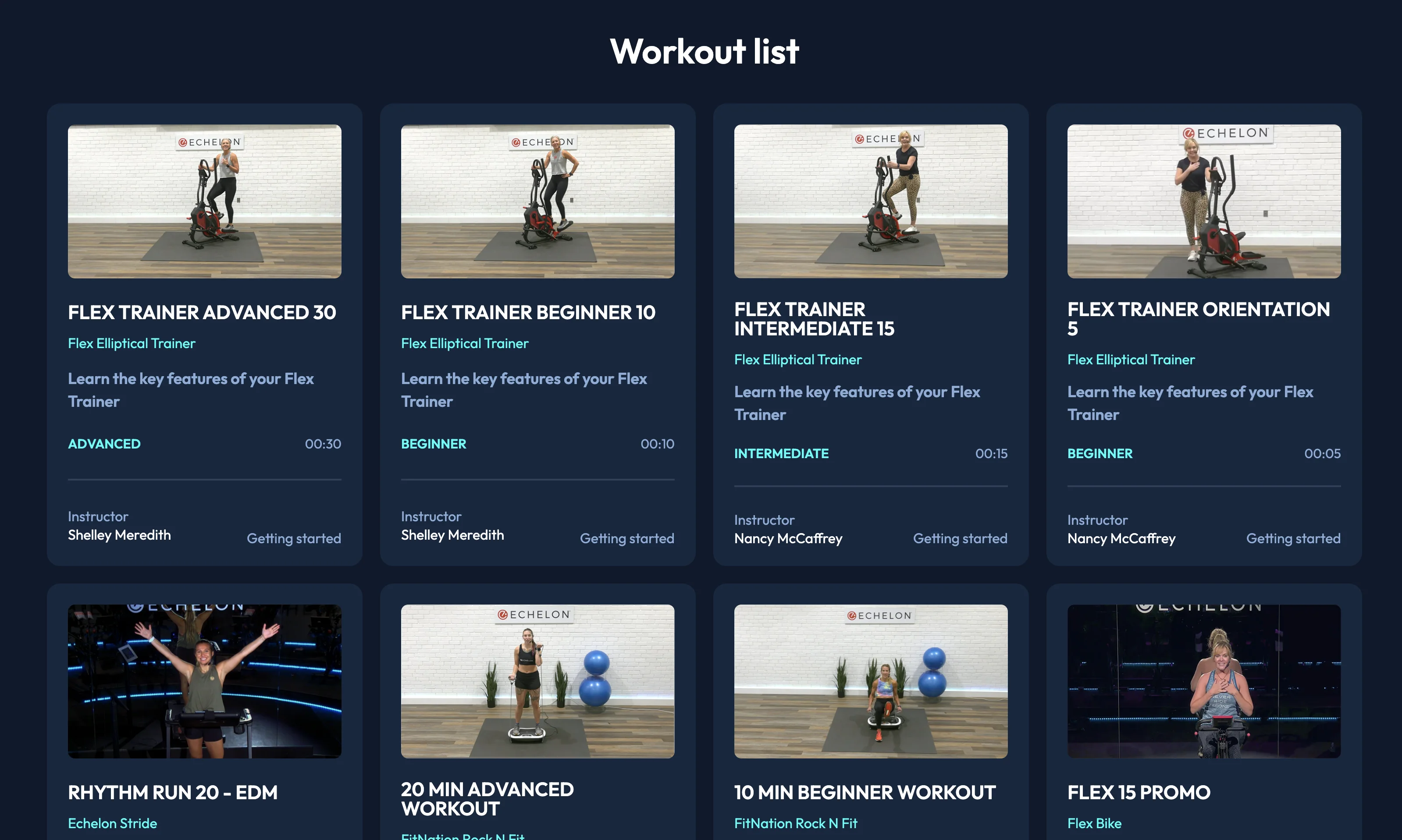 Echelon Fitness Workout Display